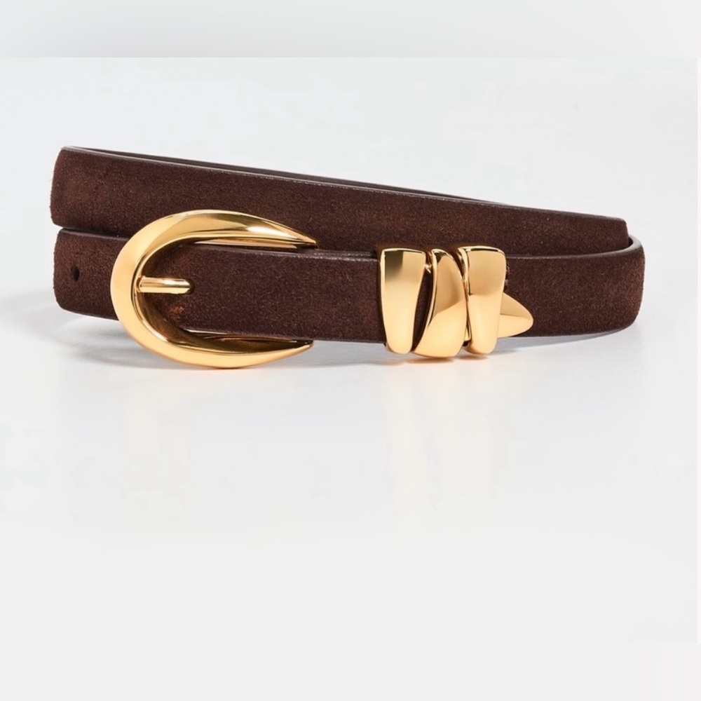Madewell Triple Keeper Belt, Brown Suede Belt with Gold Buckle, sz Large